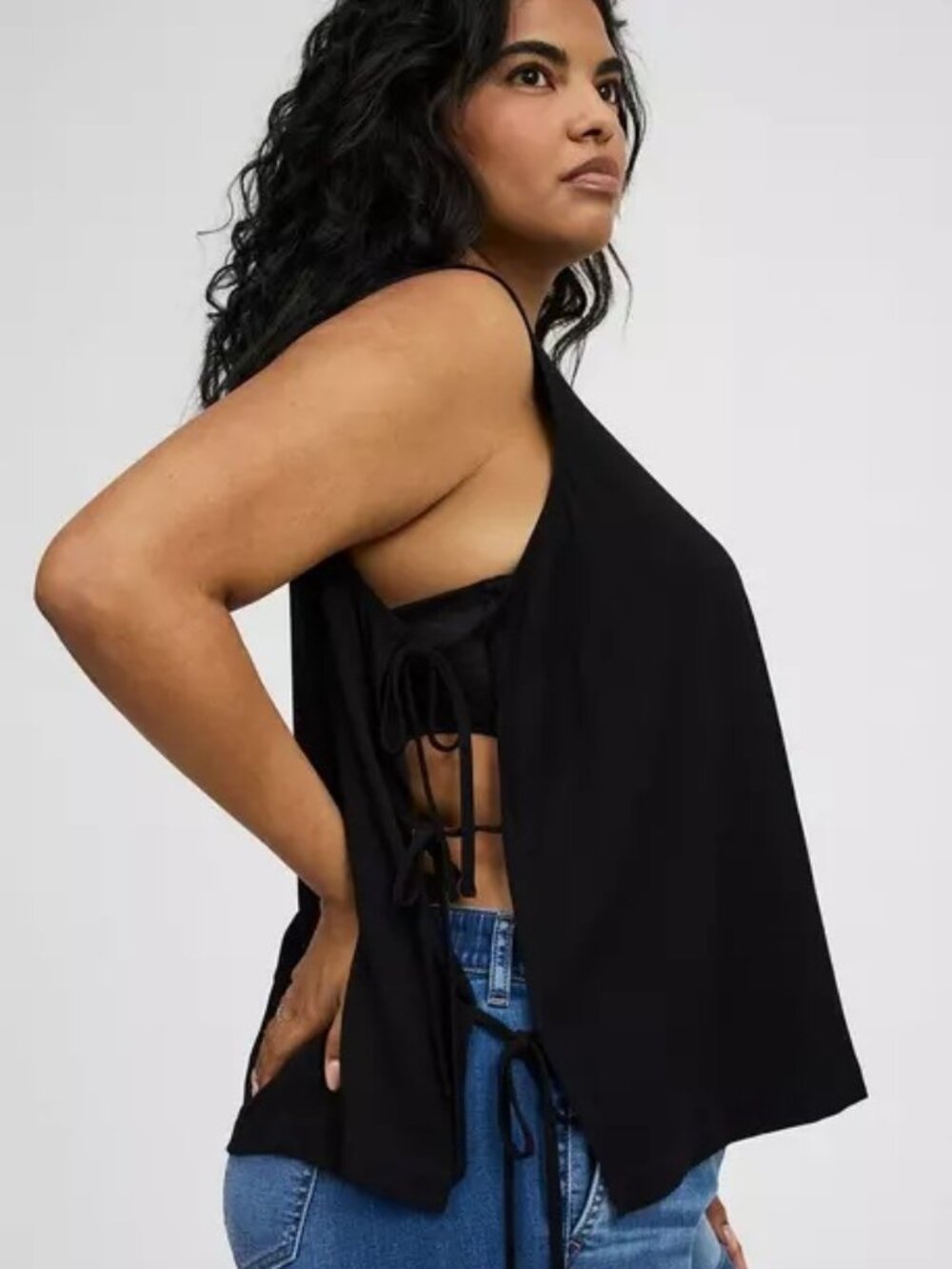 NEW Torrid Deep Black Crinkle Gauze Crop Shell Top with Side Ties Size 1X